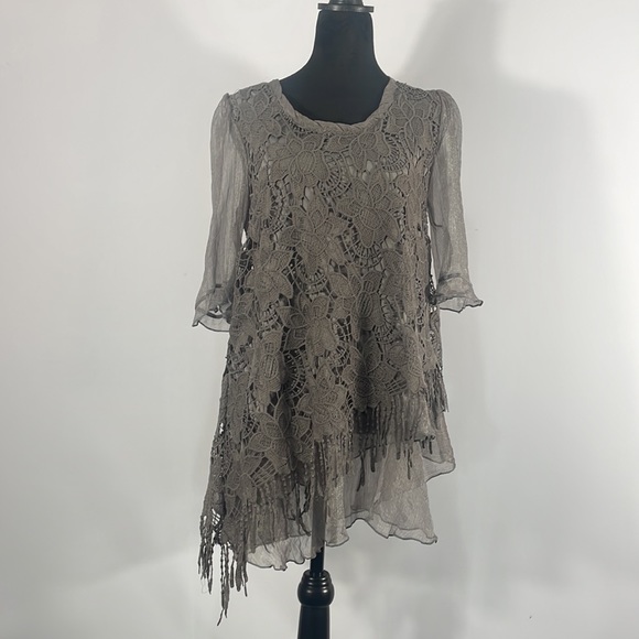Pretty Angel Baby Doll Dress, Tunic, Lace, Floral,sheer,Fringe,Gray,Small - Picture 12 of 12